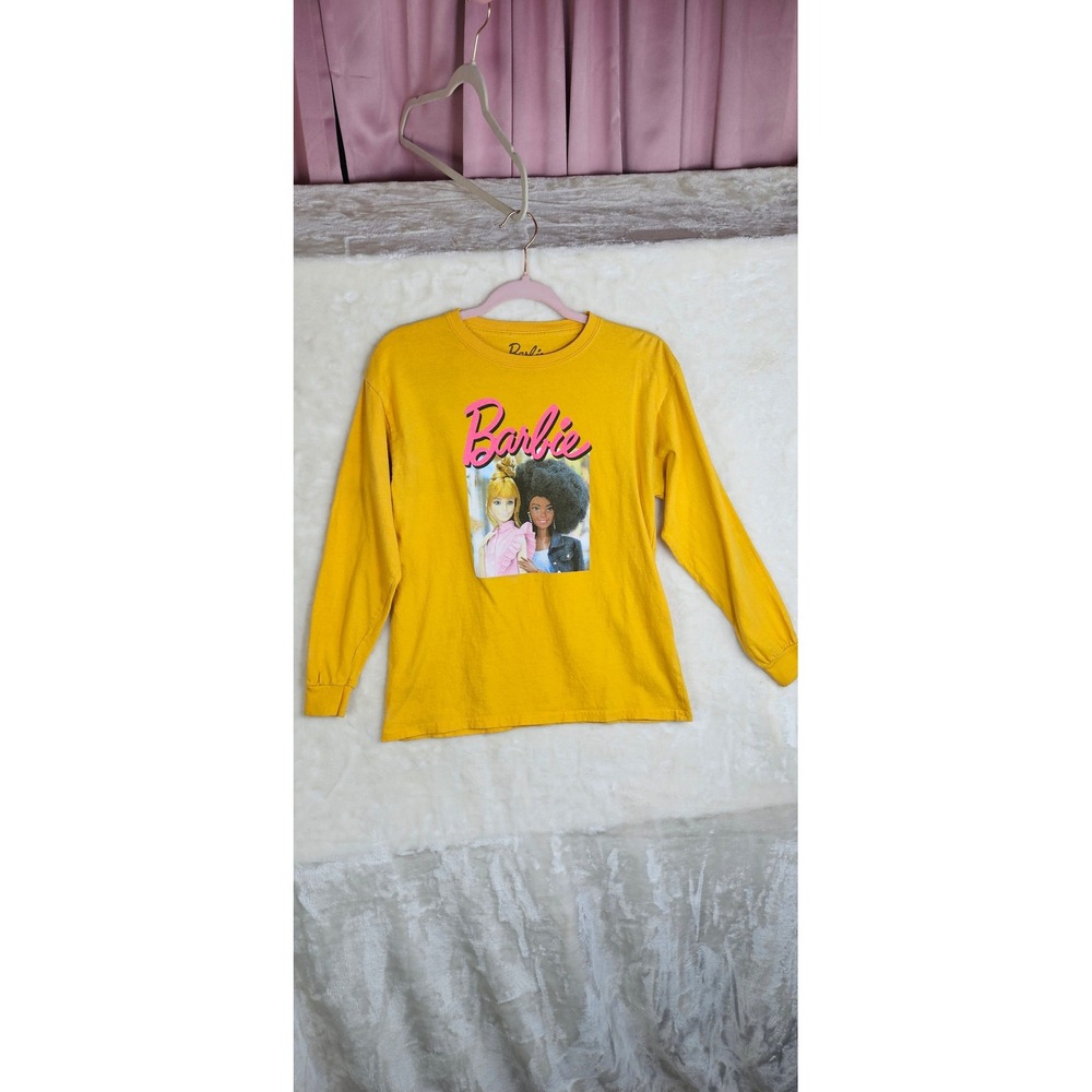 Barbie Long Sleeve Graphic T-Shirt Womens XL Mustard Yellow Cotton Mattel 2020